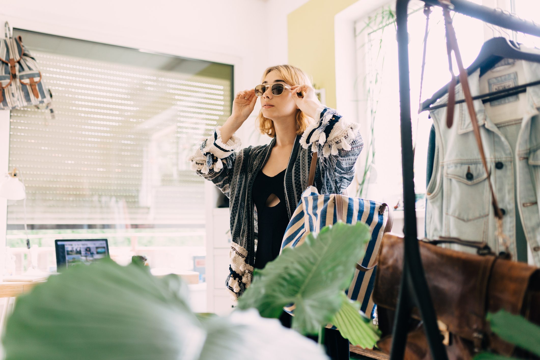 Young woman getting ready to go out