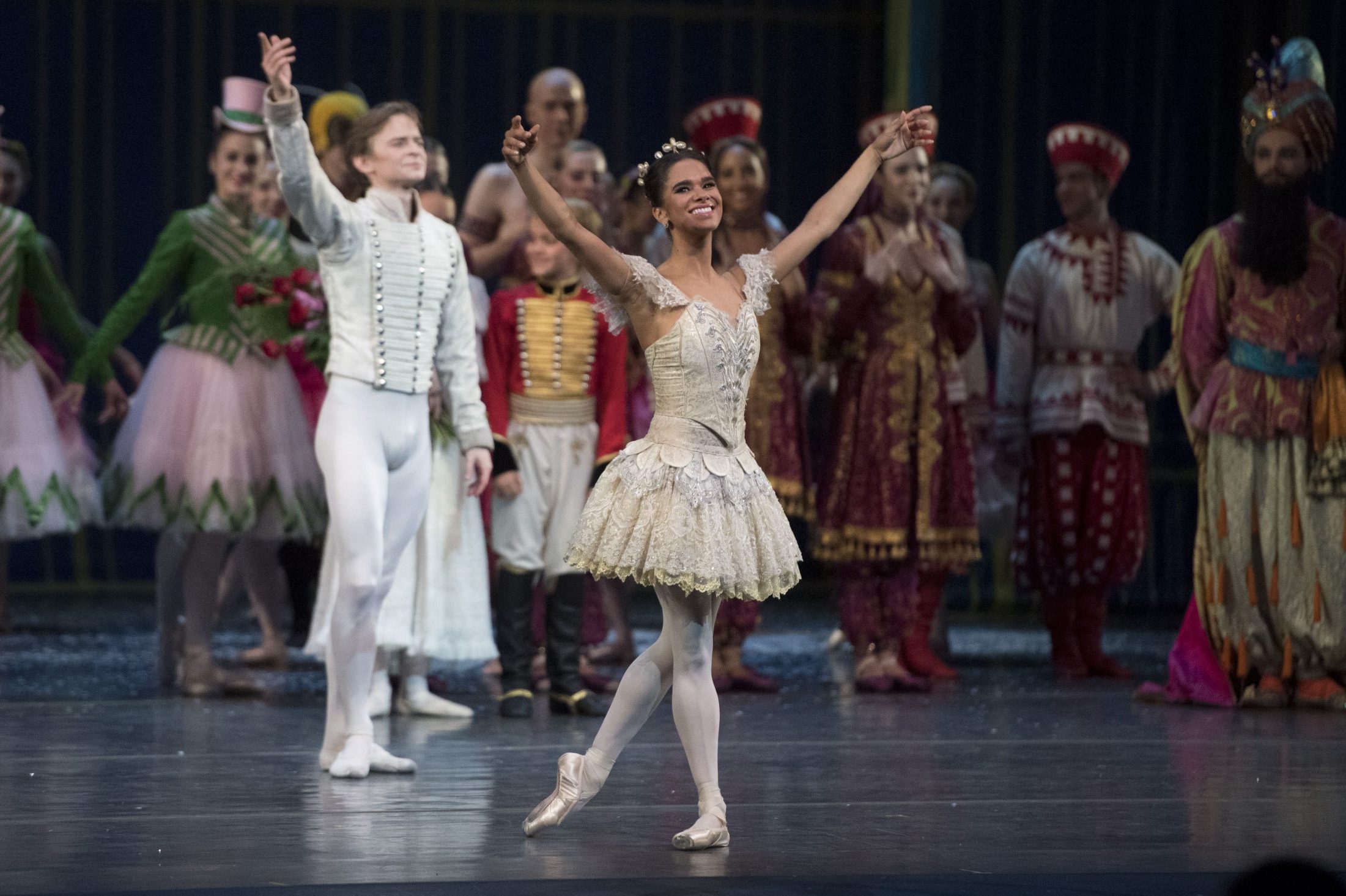 Misty Copeland takes a bow in front of Daniil Simkin after performing in American Ballet Theatre's "The Nutcracker" at Segerstrom Hall in Costa Mesa on Thursday, Dec. 7, 2017.