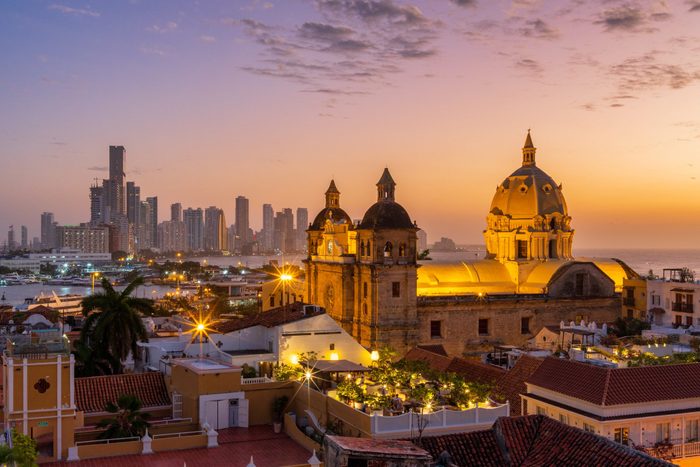 High Angle View Of Buildings In City At Sunset Cartagena