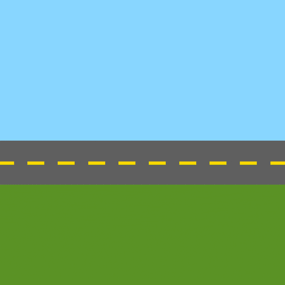 White car with flashing green lights driving on the road