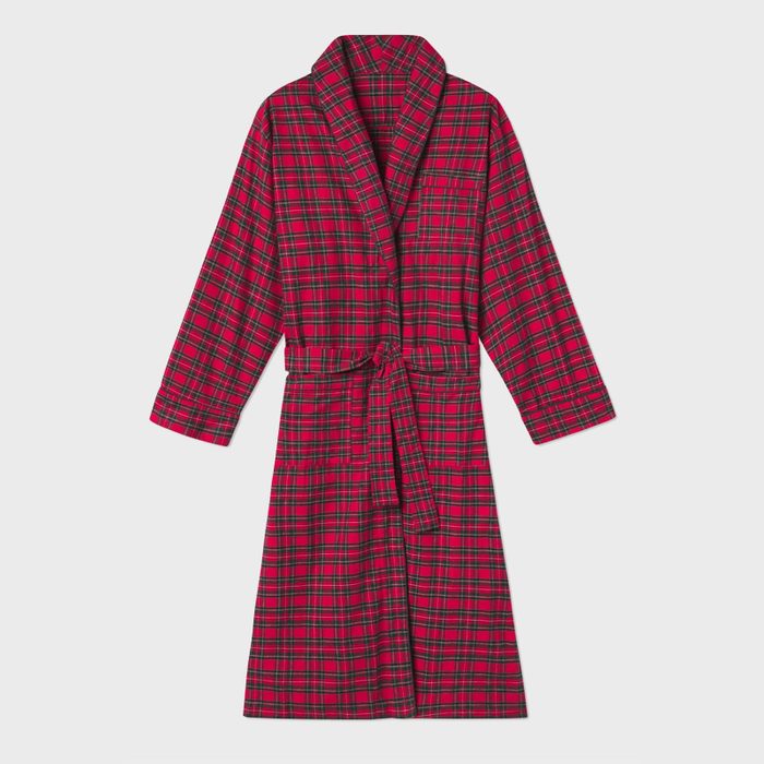 Men's Flannel Robe in Red Tartan