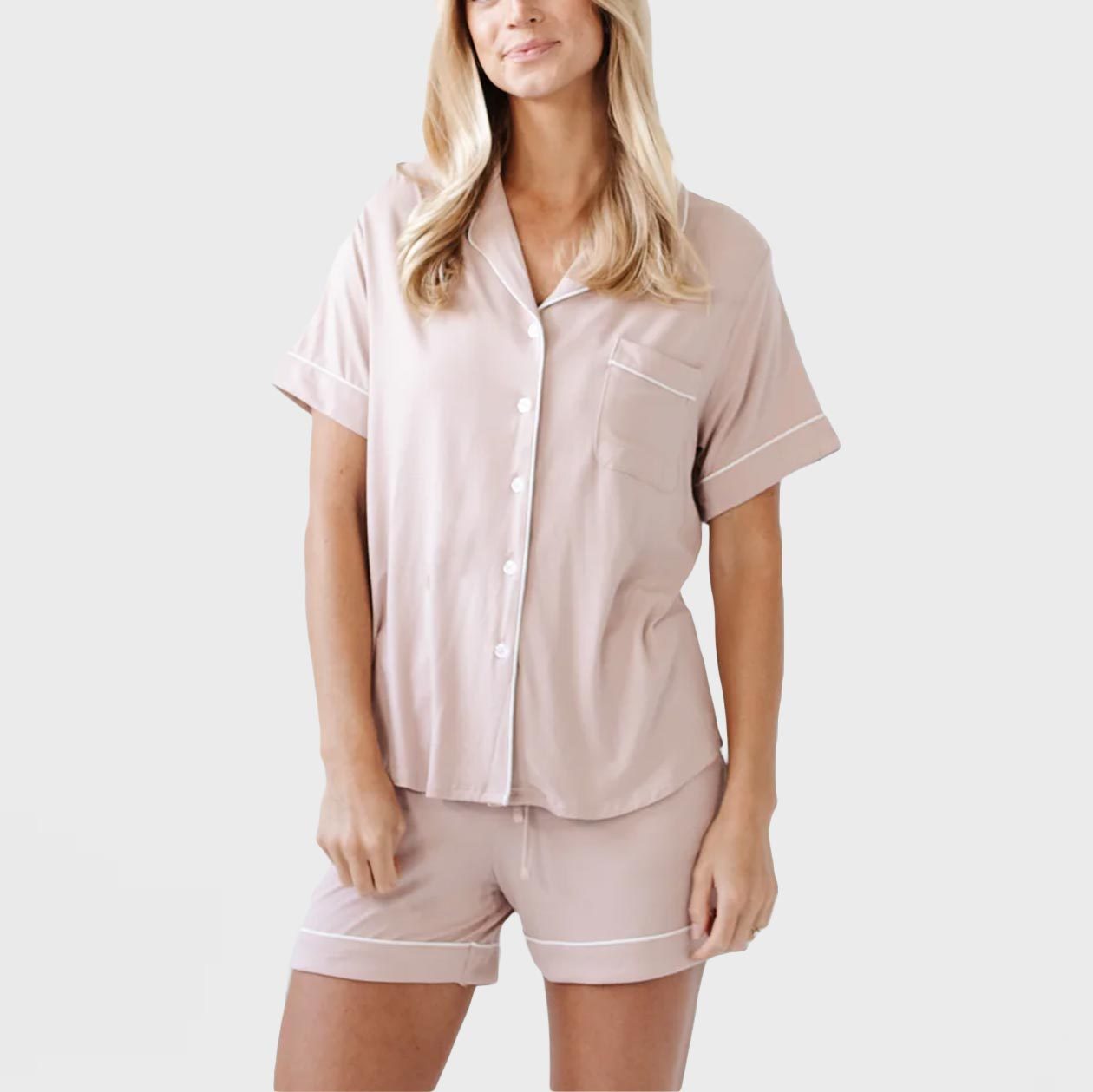 Women's Short Sleeve Bamboo Pajama Set In Stretch Knit