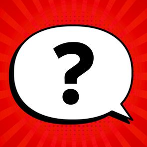 Word bubble with black question mark in center