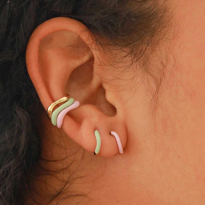 Astrid & Miyu Wave Mint Enamel Huggies In Gold