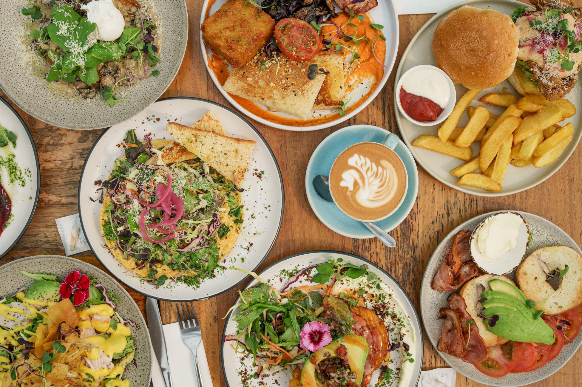 Overhead view of breakfast.