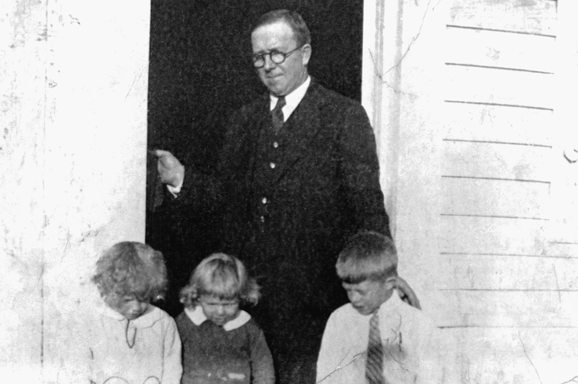 Young Jimmy Carter With Father and Sisters