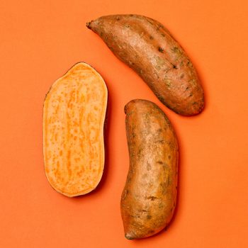 Sweet Potatoes on an orange background