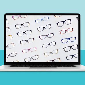 Different styles of glasses in a pattern displayed on a laptop