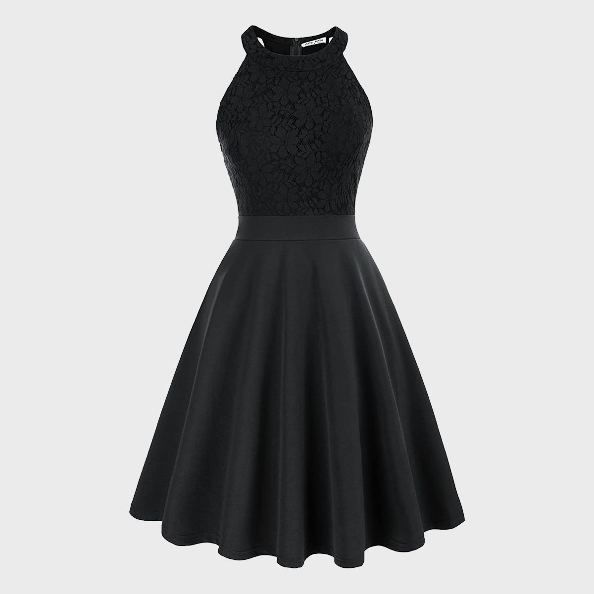 Women’s Sweet Sleeveless Halter Neck Lace Flared Swing Sleeveless Halter Dress