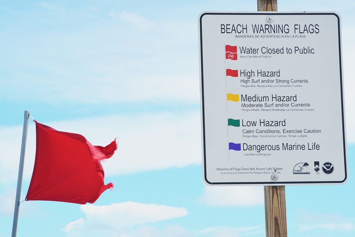 Beach Warning Signs And Flags, Jacksonville Beach, Duval County, Florida
