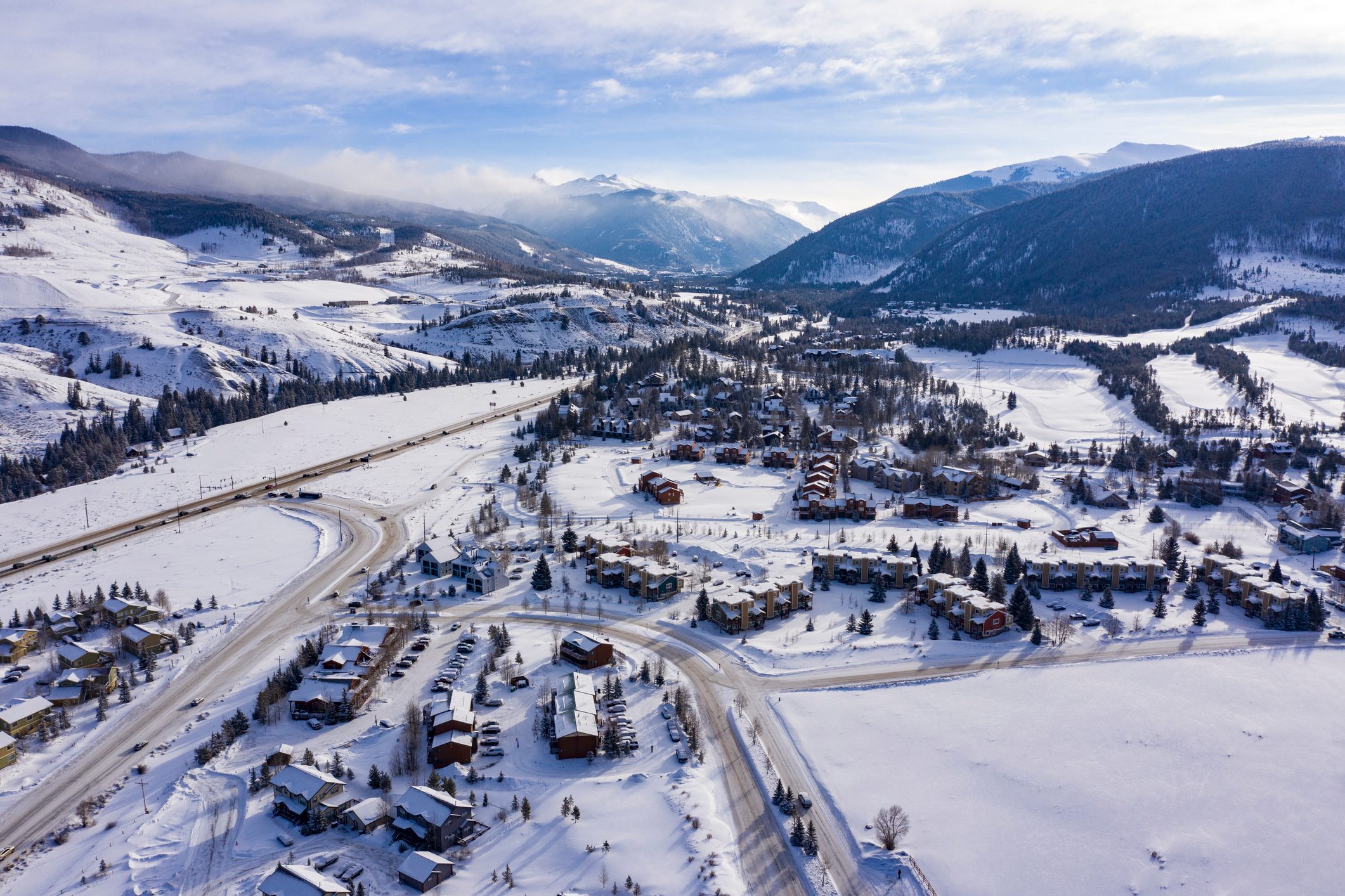 Aerial Birds Eye View of Keystone Colorado