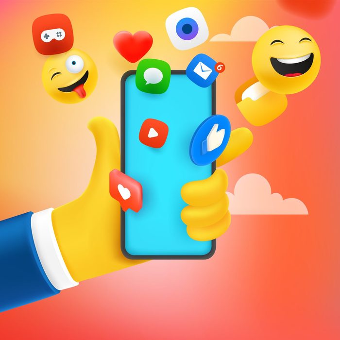 Using social media applications via smartphone. Vector concept