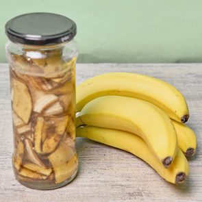 Gettyimages 1353076980A jar filled with banana peel cuts and water. Banana peel for plant fertilization. Eco friendly natural way of fruit waste compost. Banana peel compost