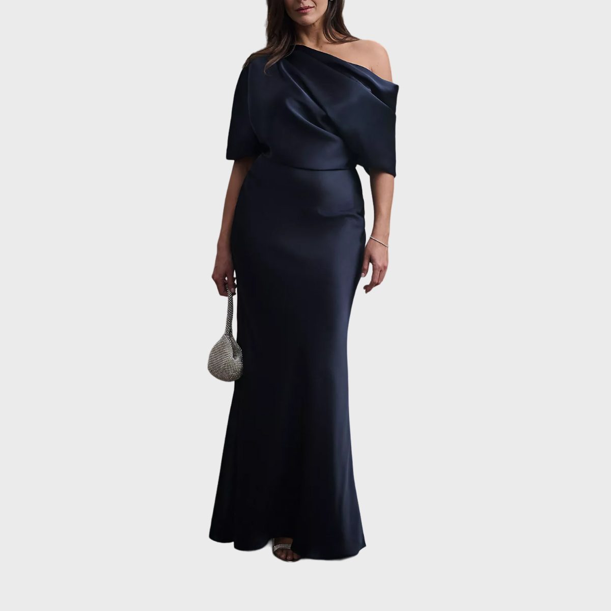 Off Shoulder Satin Column Gown