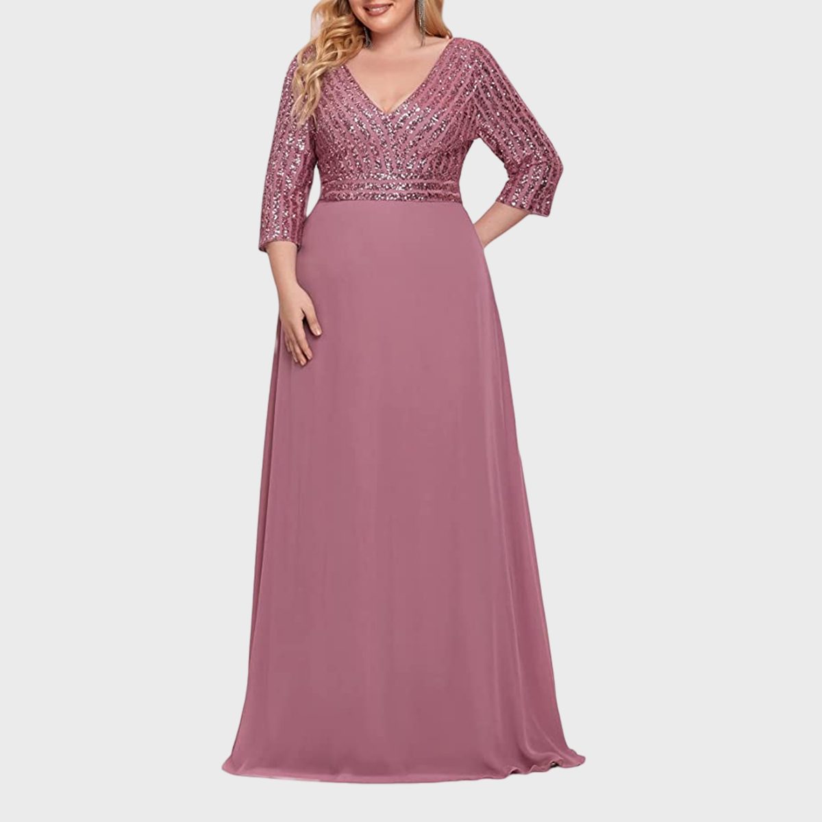 Plus Size Long Sleeve Sparkle Gown