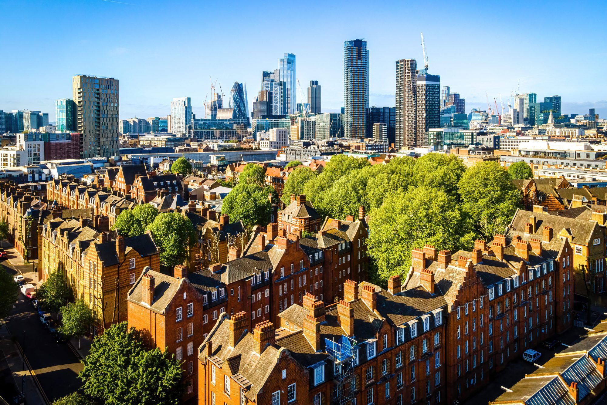 The aerial view of Shoreditch, an arty area adjacent to the equally hip neighborhood of Hoxton in London