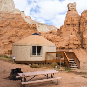 yurt in a dessert landscape