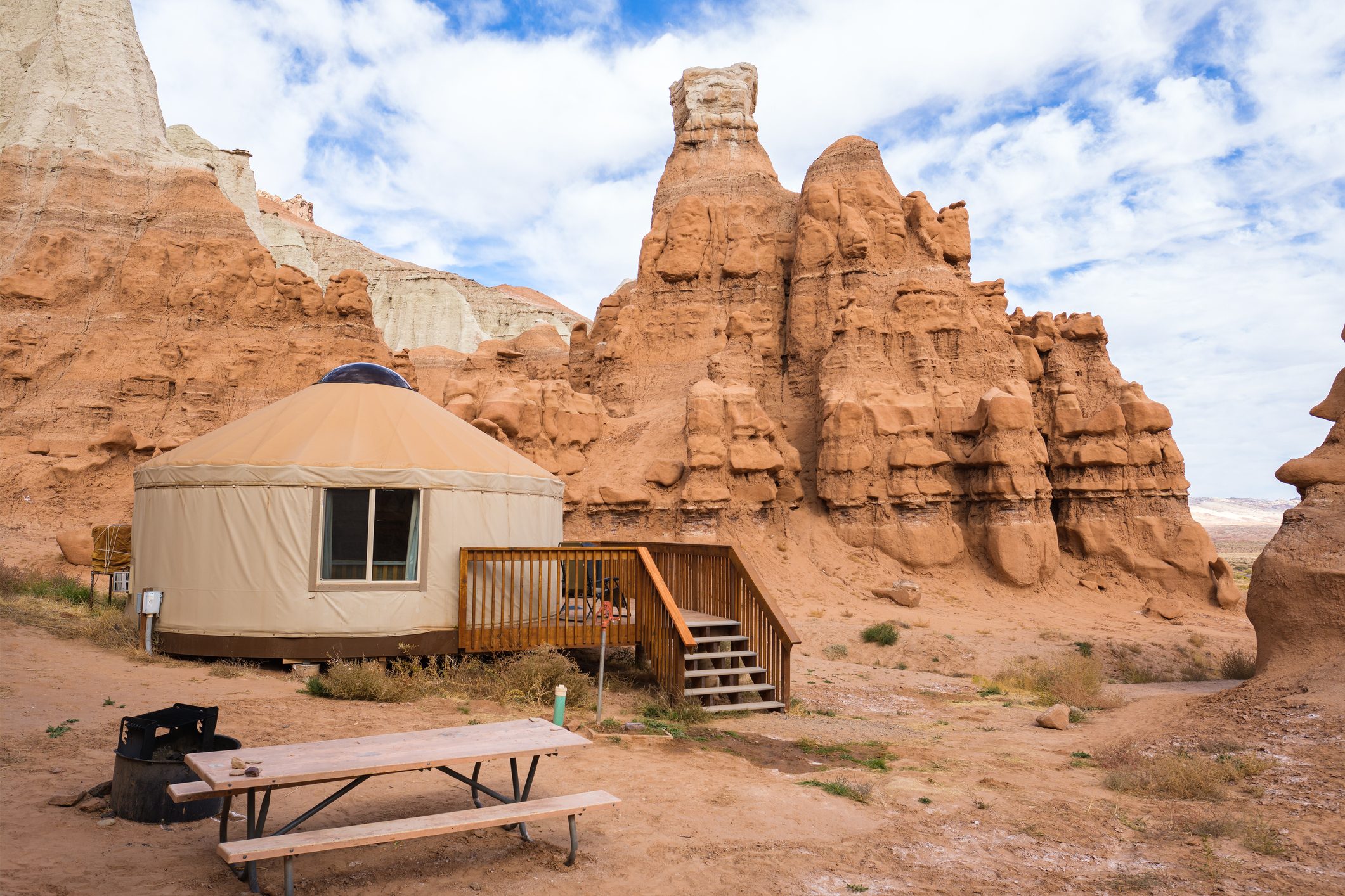 yurt in a dessert landscape