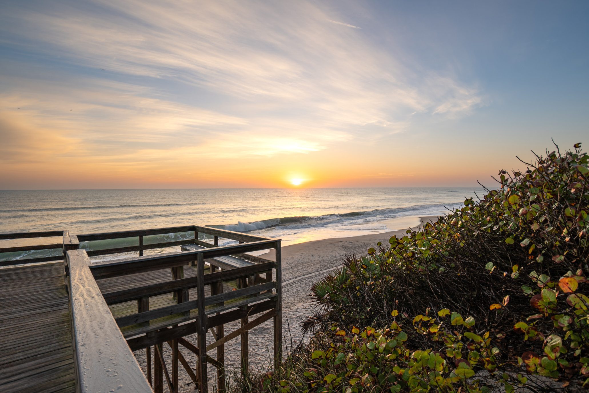 Beautiful Sunrise on Playalinda Beach Over the Atlantic Ocean on Merritt Island National Wildlife Refuge Florida