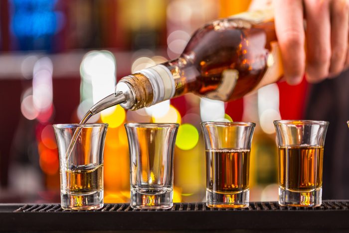 Hard spirit on bar counter