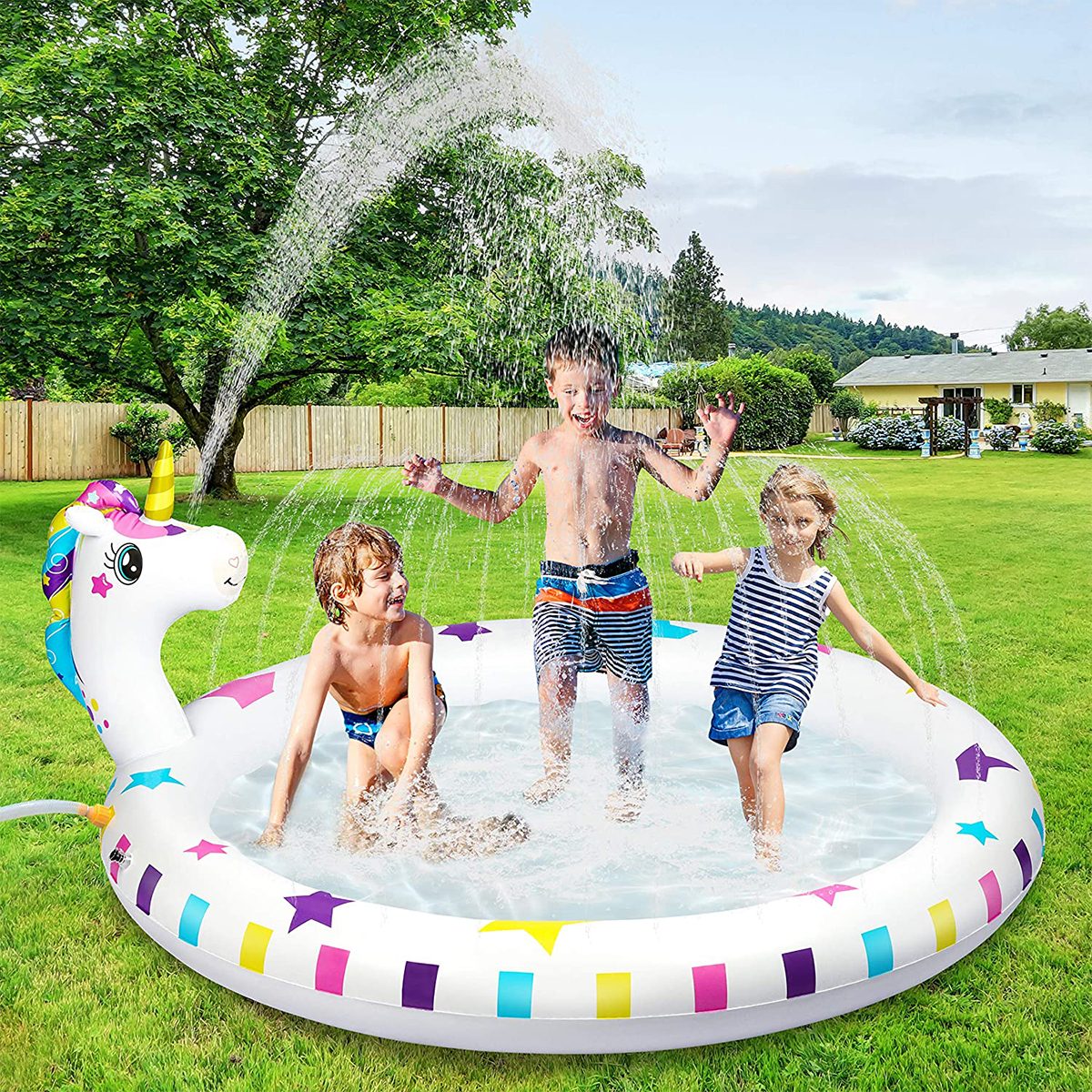 Hony Unicorn Inflatable Splash Pad With Sprinkler