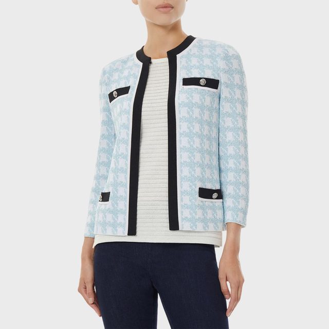 Houndstooth Contrast Trim Knit Jacket