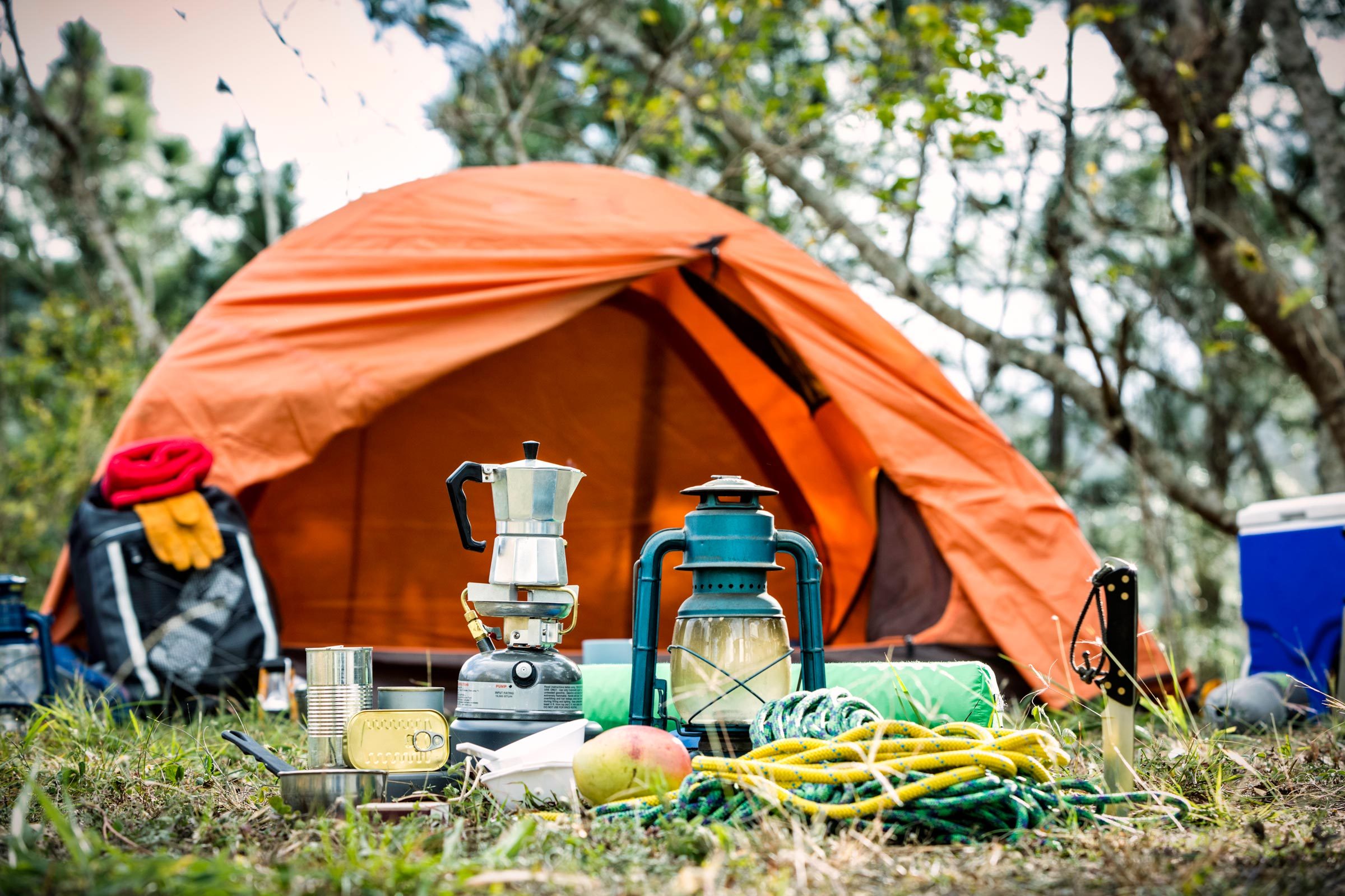 orange tent and camping supplies