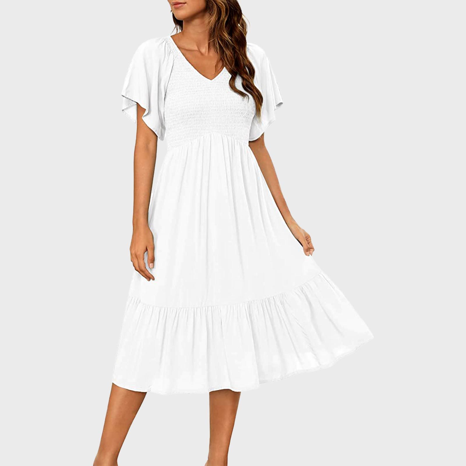 Flutter-sleeve midi dress