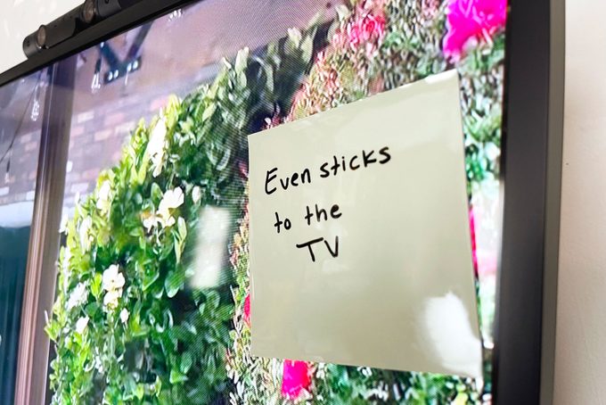 Reusable Sticky Note stuck on a tv screen