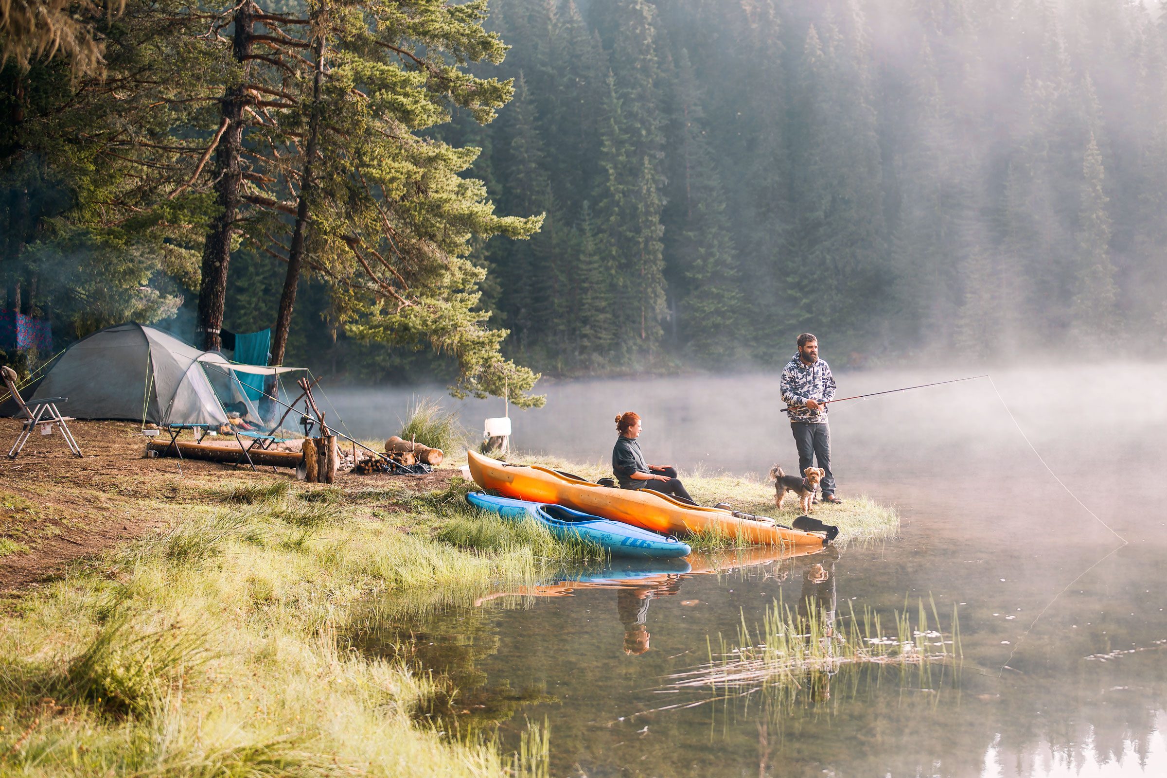 Camping And Fishing By The Lake