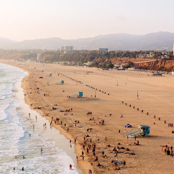 Santa Monica beach, aerial view, Los Angeles, California