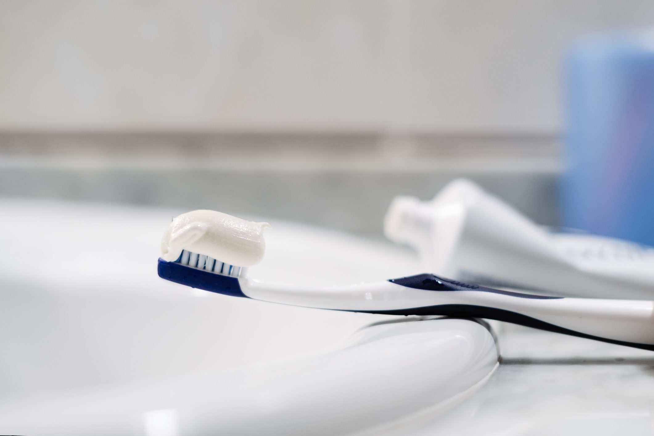 Toothbrush on Bathroom Sink