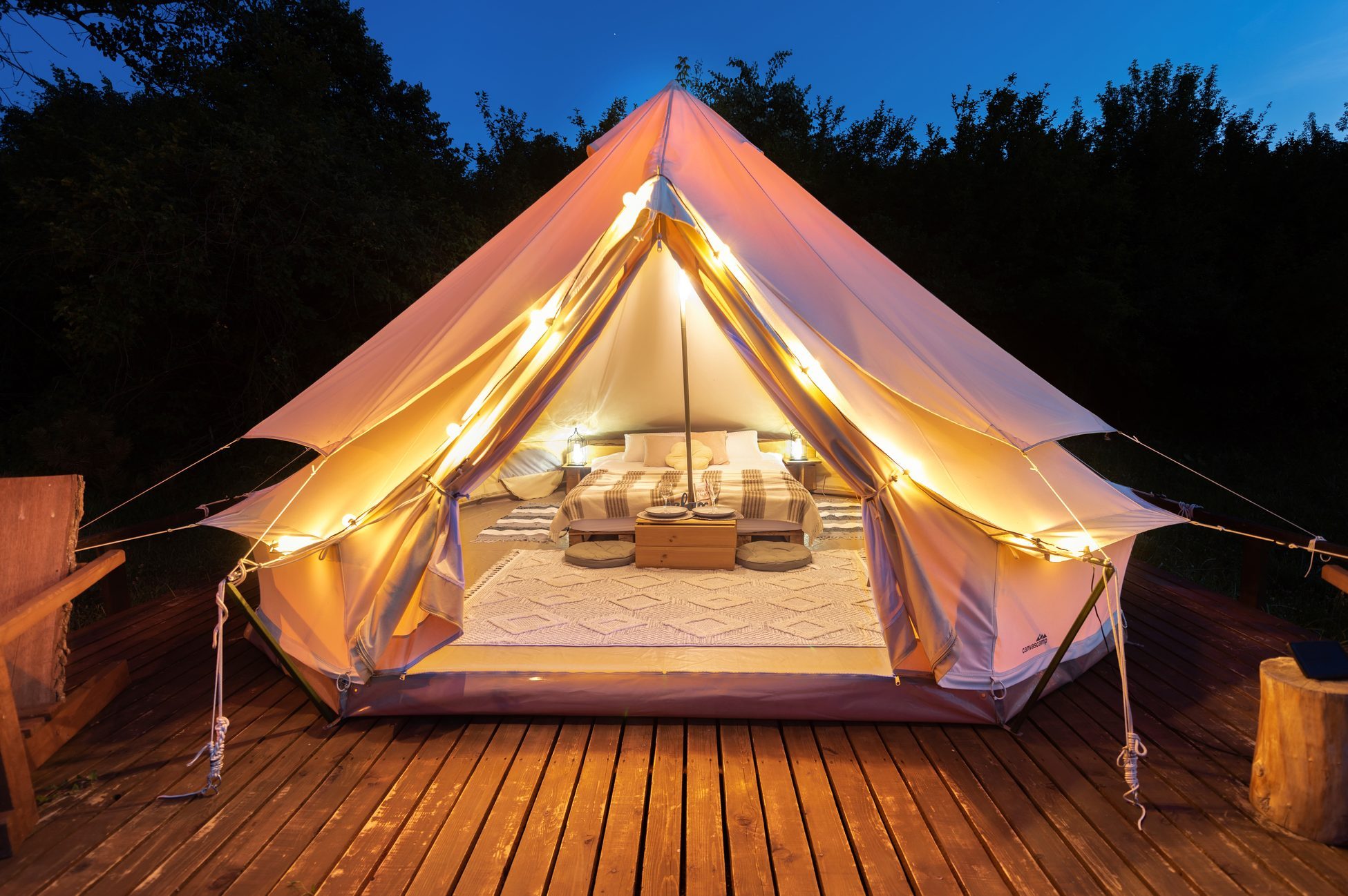 Tent at glamping, night