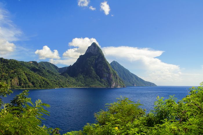 Beautiful above view of tropical landscape and sea, Santa Lucia island, Caribbean