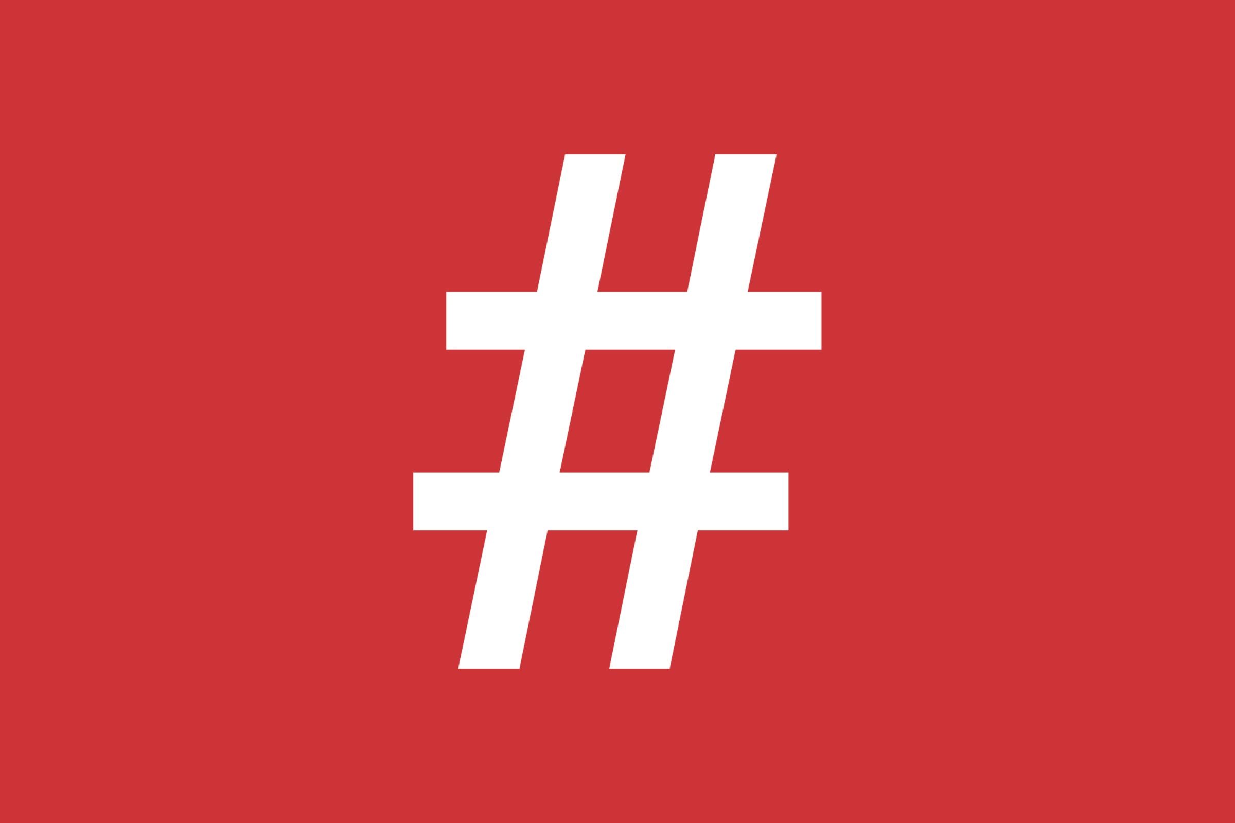 white hashtag on a red background