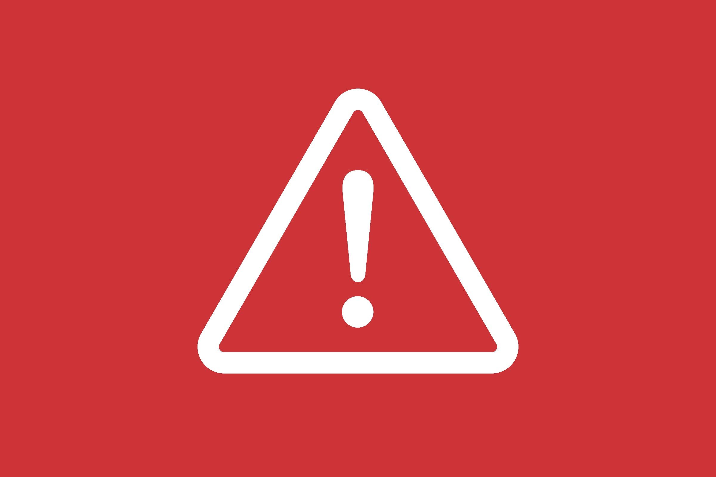 explanation mark in a triangle warning symbol on a red background