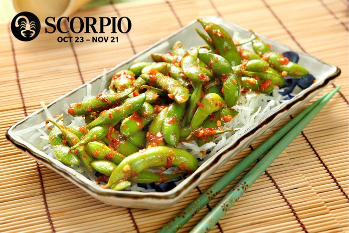 A plate of spicy edamame