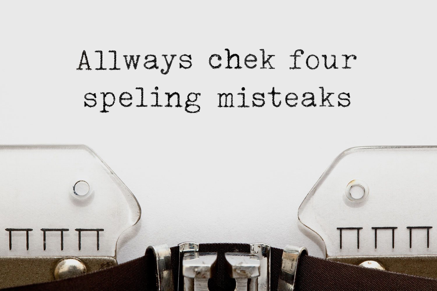 Text with errors Always Check For Spelling Mistakes typed on vintage typewriter with copy space