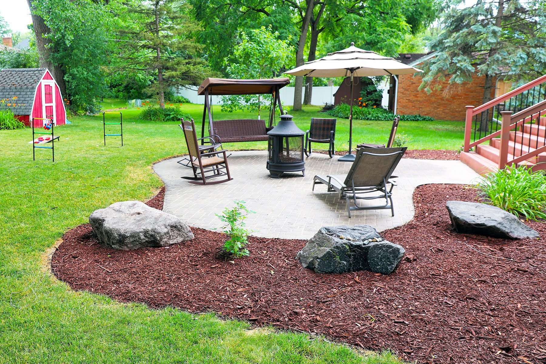 Suburban Backyard Patio And Garden on a sunny day