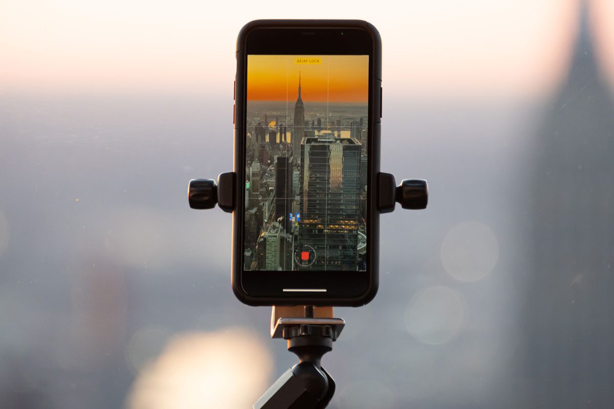 An iPhone records a time-lapse of the sunrise from the Edge observation deck at Hudson Yards on the first day of spring in New York City.