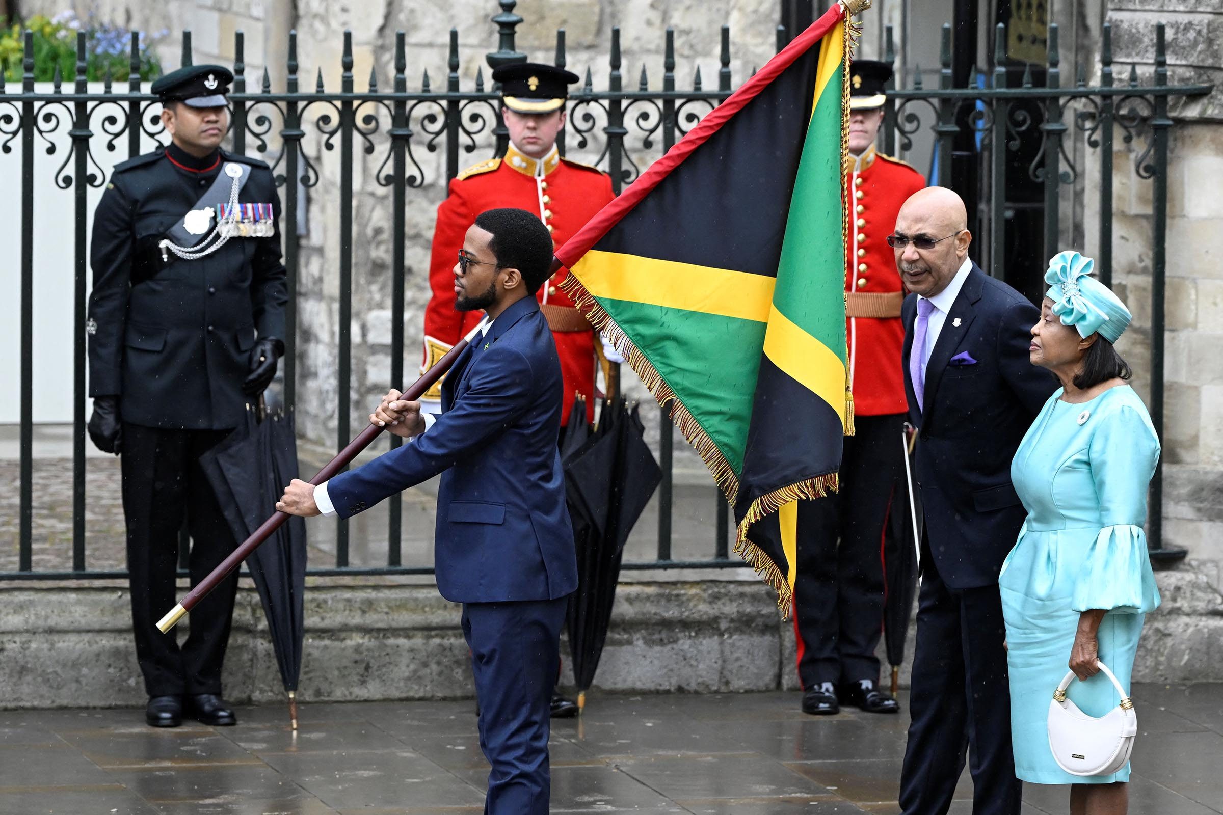 Governor-General of Jamaica Patrick Allen and wife Lady Patricia Allen arrive to attend the Coronation of King Charles III and Queen Camilla on May 6, 2023 in London, England.