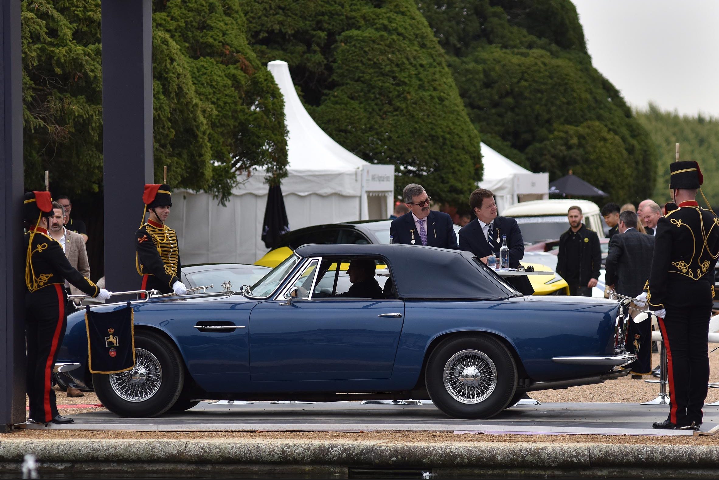 The 1969 Aston Martin DB6 Volante belonging to Prince Charles, Prince of Wales is displayed during the Concours d'Elegance at Hampton Court Palace on September 02, 2022 in London, England.