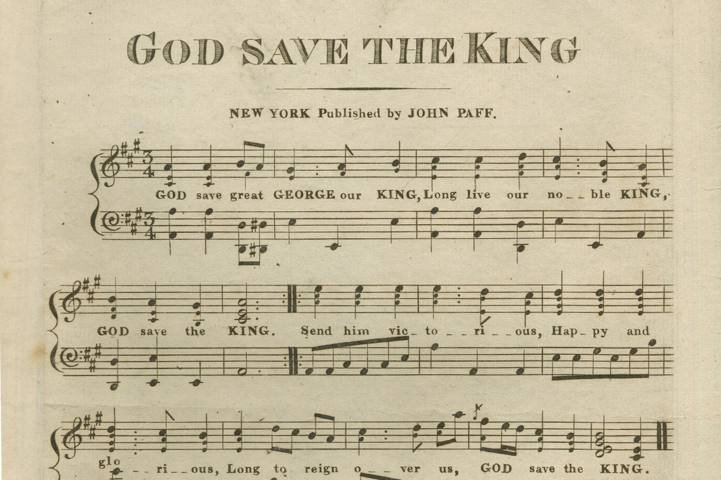 Sheet music cover image of the song 'God Save the King', with original authorship notes reading 'na', United States, 1900.