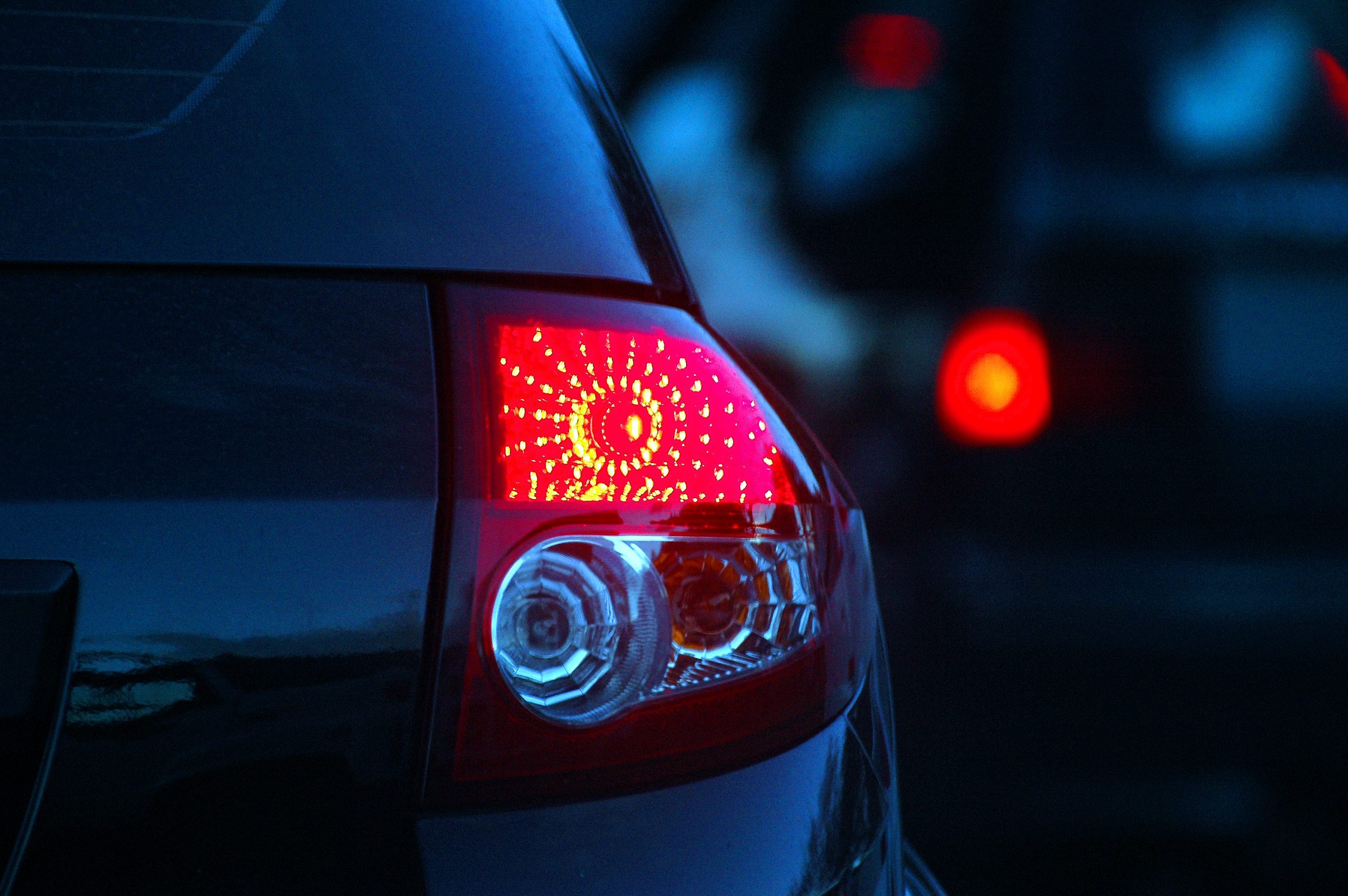 Rear light of blue car