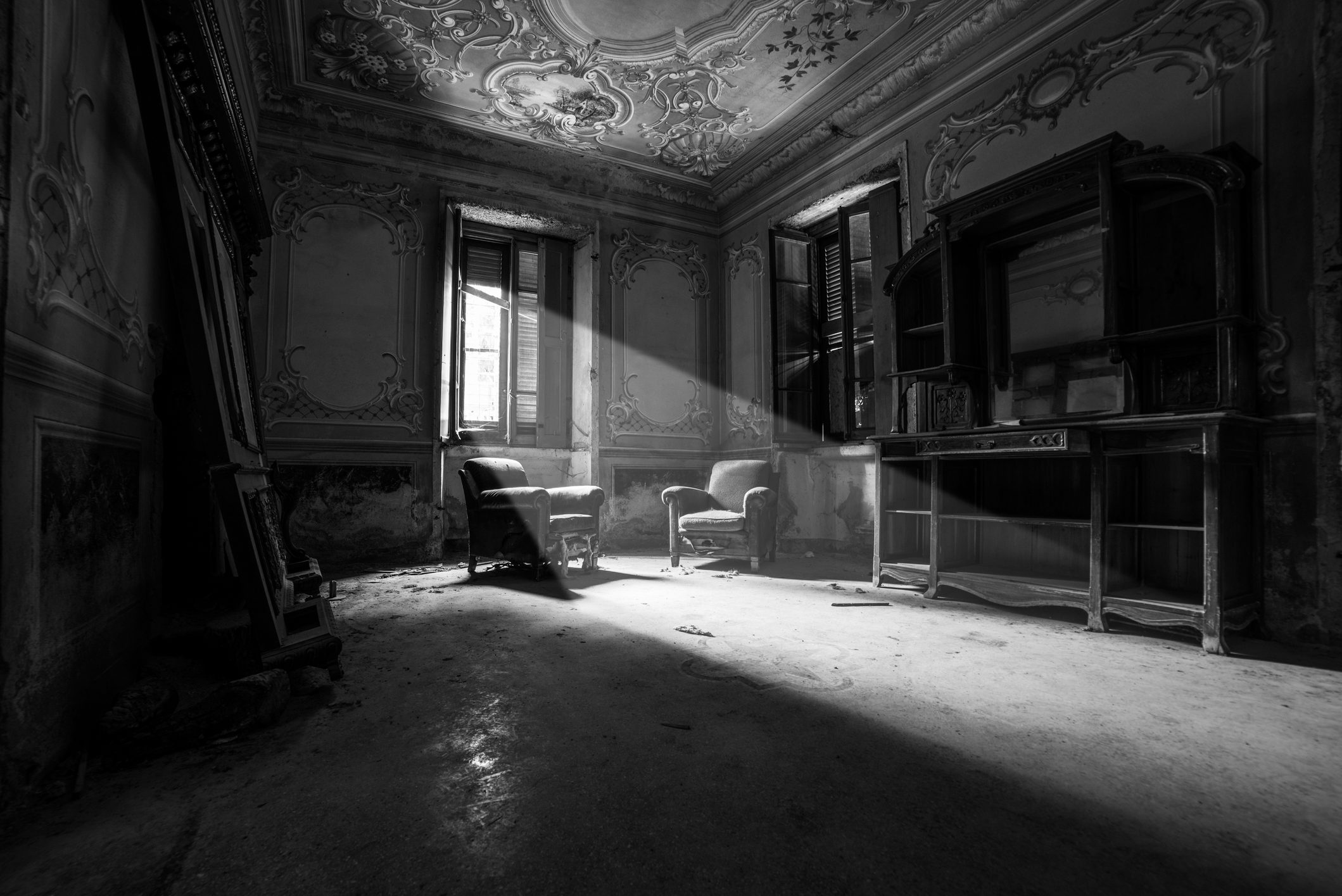 Ghost Light coming in through the window of a haunted house