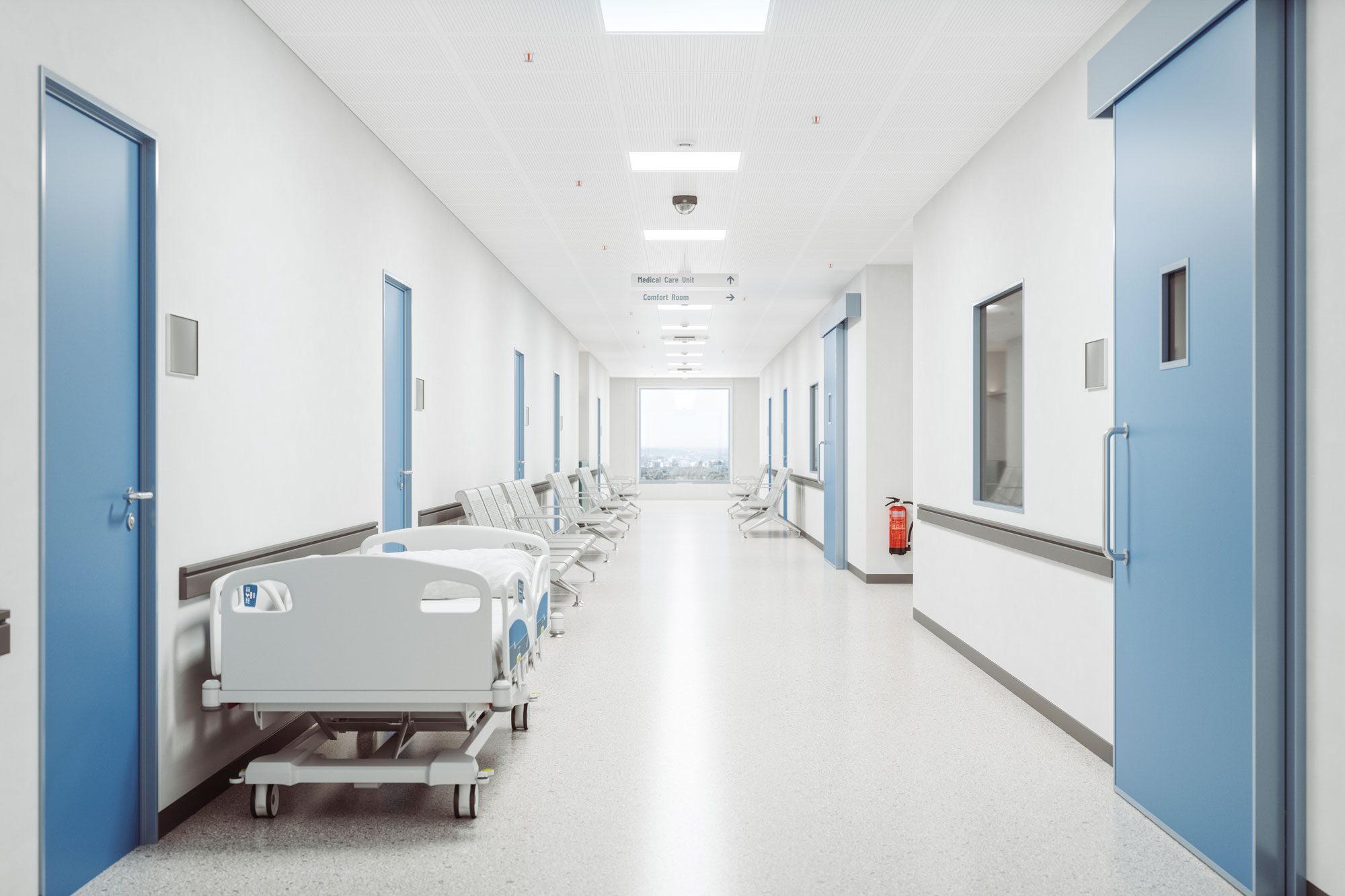 Empty Modern Hospital Corridor