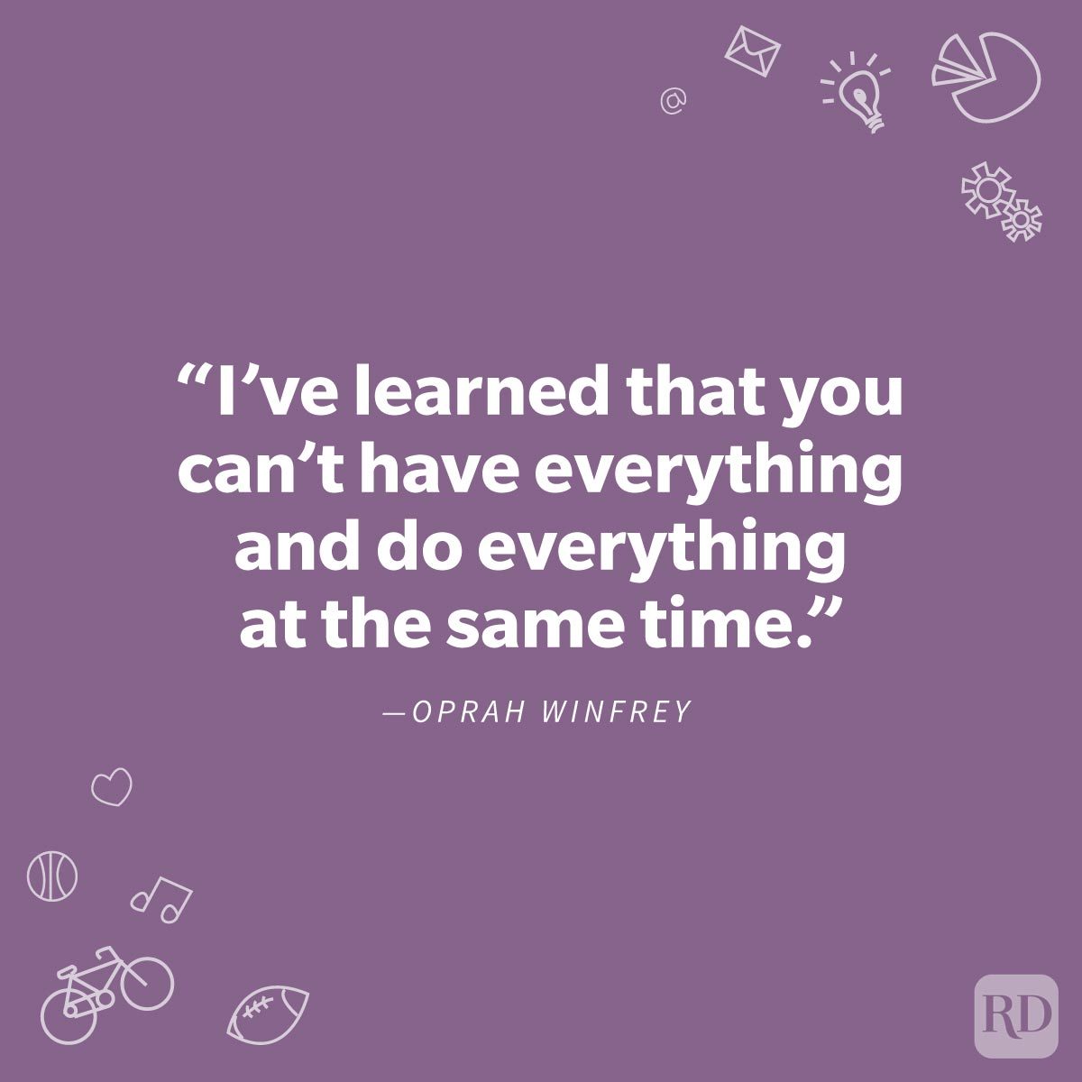 Quote about work-life balance by Oprah Winfrey on solid purple background