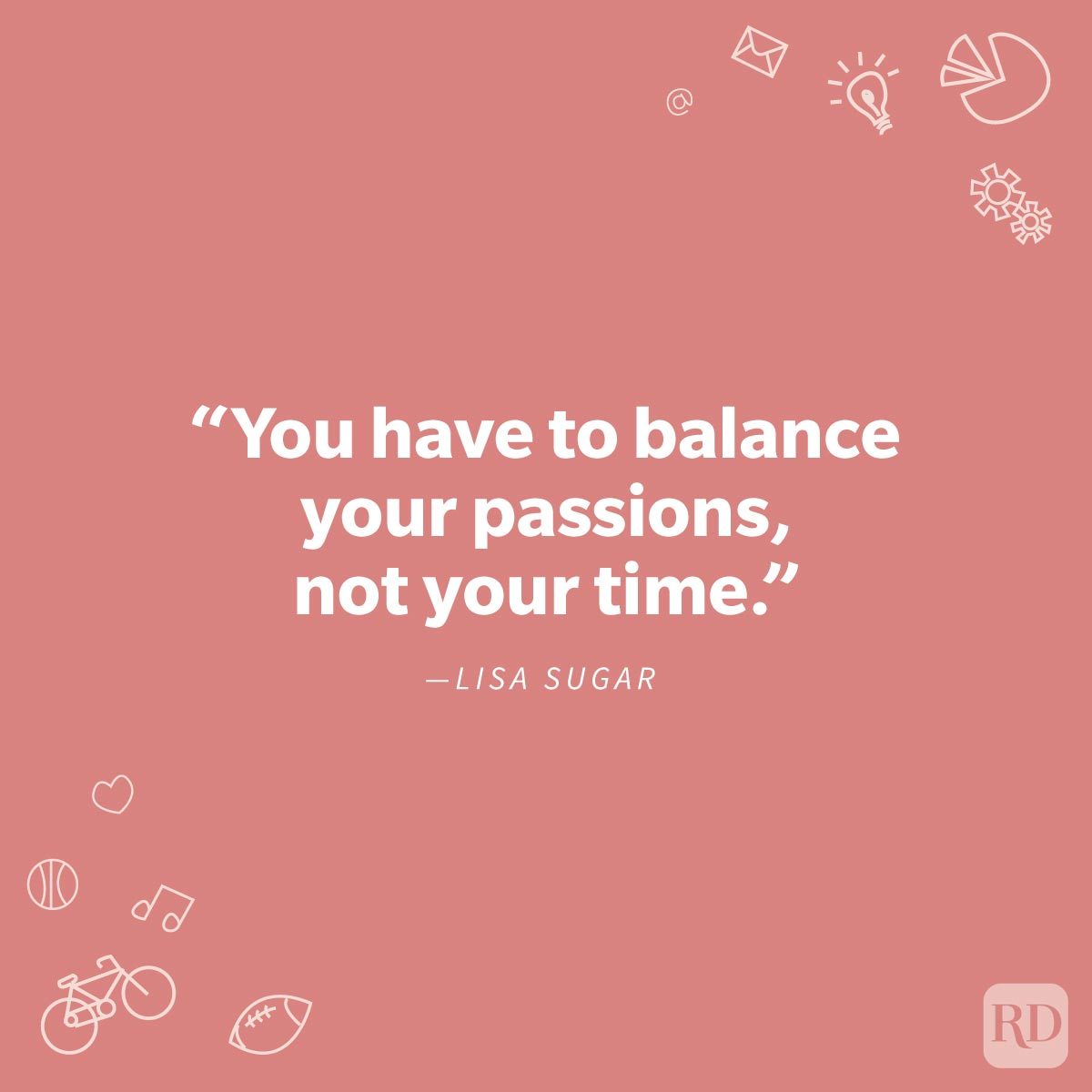 Quote about work-life balance by Lisa Sugar on solid peach background