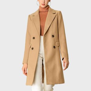 Rd Ecomm Women's Notch Lapel Double Breasted Belted Mid Long Outwear Winter Coat Via Amazon.com