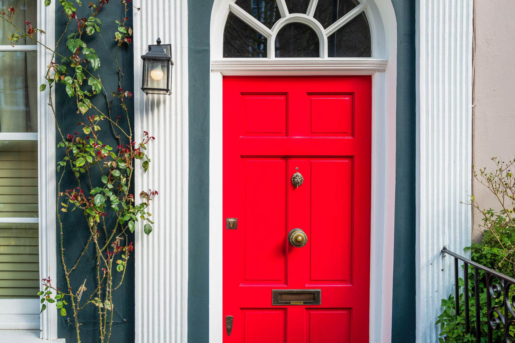 Traditional British House With Red Front Door